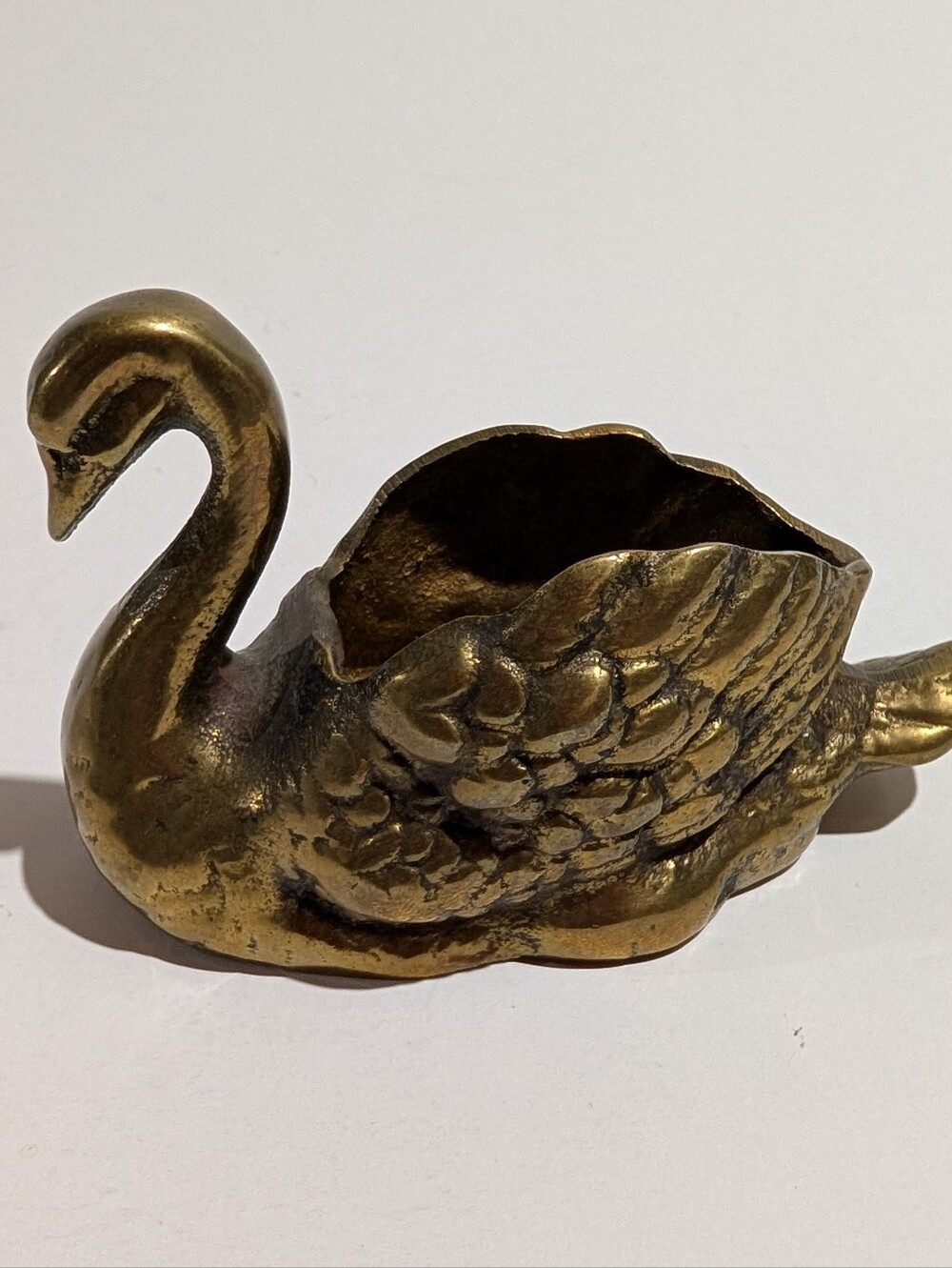 Vtg Brass Swan Goose Paper Weight Trinket Dish